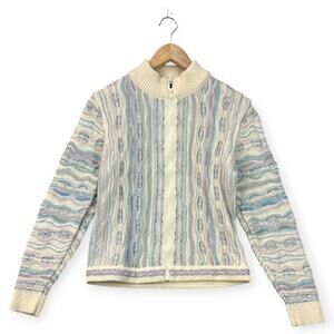 Purely Australian Womens Cardigan Sweater 3D Knit Merino Wool 80s Coogi Retro S